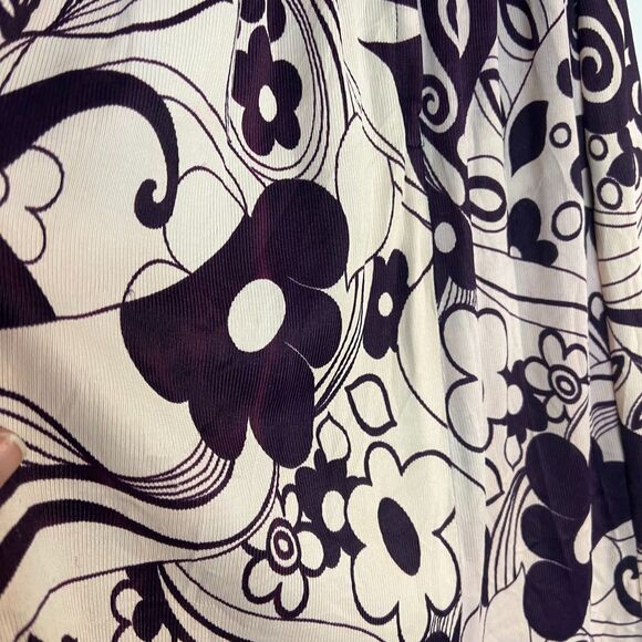 VTG Early 60s Mod Mini Dress Black Keyhole Purple Flower Print Swirl Skirt Belt - Picture 15 of 16